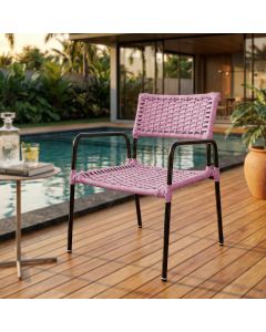 Poltrona Por&atilde; Junco Sint&eacute;tico A&ccedil;o Preto com Bra&ccedil;os para &Aacute;rea Externa Varanda e Piscina Lazer - Rosa